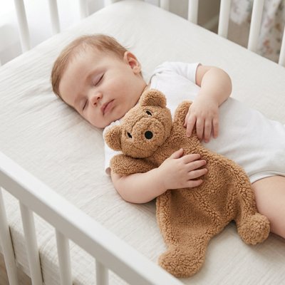 Doudou enfant dort avec jouet