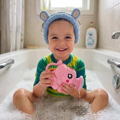 Jouet de bain éléphant rose enfant joyeux
