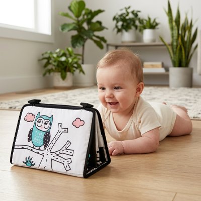 Livre bebe en tissus hibou enfant sourit