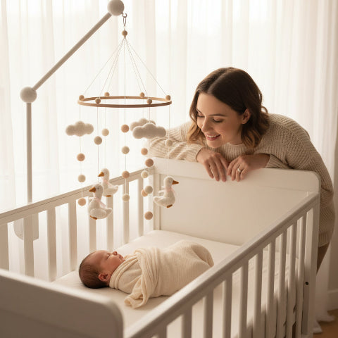 mobile lit bébé canard suspendu