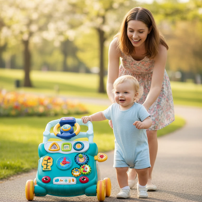 trotteur bébé et maman prendre une marche
