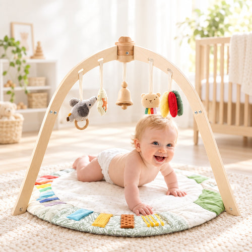 arche d'éveil en bois cloche avec bébé