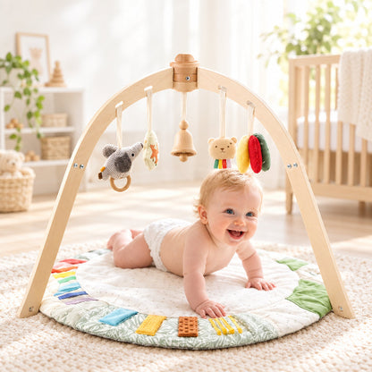 arche d'éveil en bois cloche avec bébé
