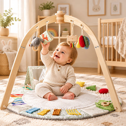 arche d'éveil en bois cloche bébé assit