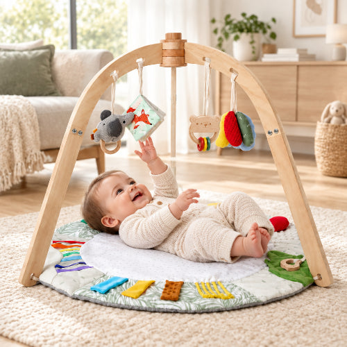 arche d'éveil en bois cloche bébé s'amuse