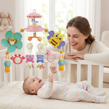 arche d'éveil musical rose avec bébé et maman