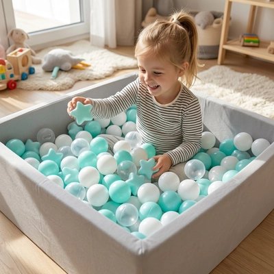 Balle piscine a balle bleu enfant assit