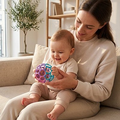 Balle sensorielle bébé maman enfant avec jouet