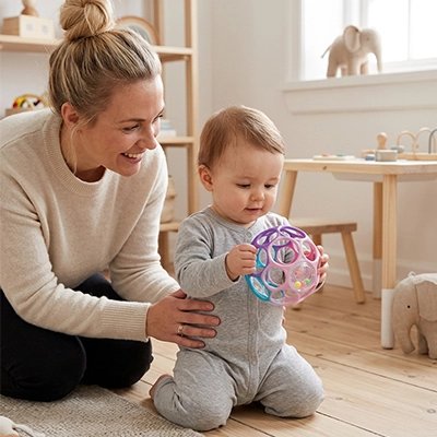 Balle sensorielle bébé maman  enfant sont heureux