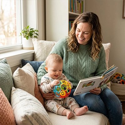 Balle sensorielle bébé maman raconte histoire