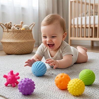 Balle sensorielle bébé vert jaune orange