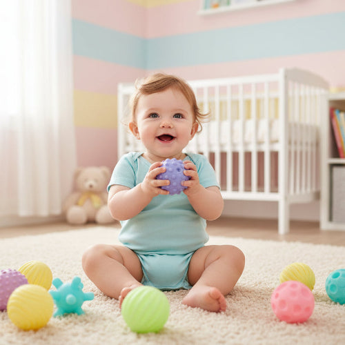 balle sensorielle bébé joue dans chambre