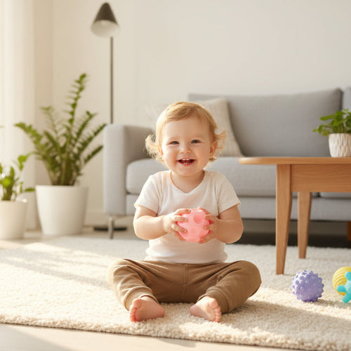 balle sensorielle rose enfant semble heureux
