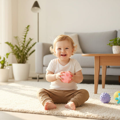 balle sensorielle rose enfant semble heureux