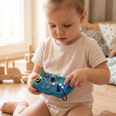 Busy board bebe bleu enfant regarde