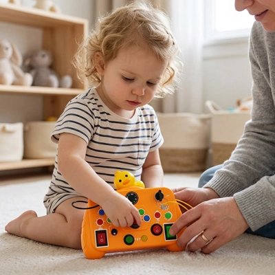 Busy board bebe orange enfant et papa