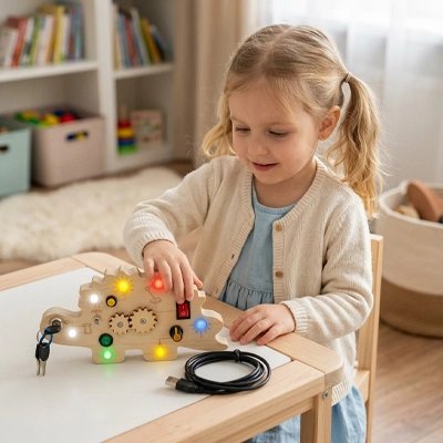 Busy board​ enfant assit joue confortablement