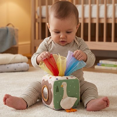 Cube d'activité bébé assit joue avec couleur
