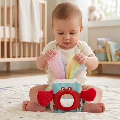 Cube d'activité bébé crabe rouge avec enfant