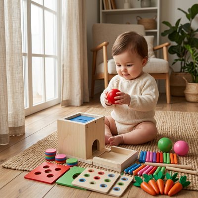 Cube d'activité bébé joue avec ses jouets