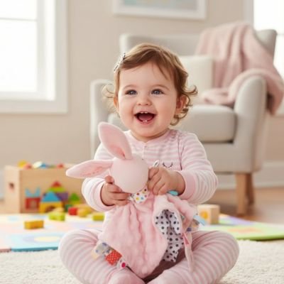 Doudou bebe fillette heureuse