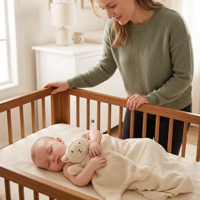 Doudou bebe  tient avec deux mains