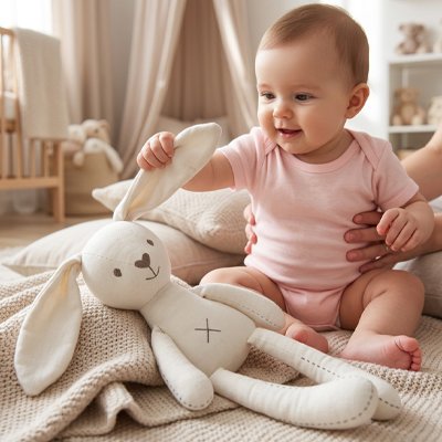 Doudou lapin bébé avec lapin blanc