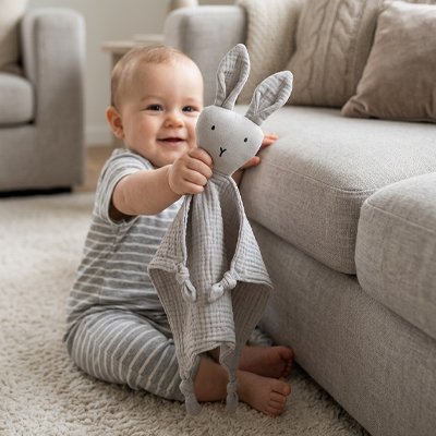 Doudou lapin bébé joue