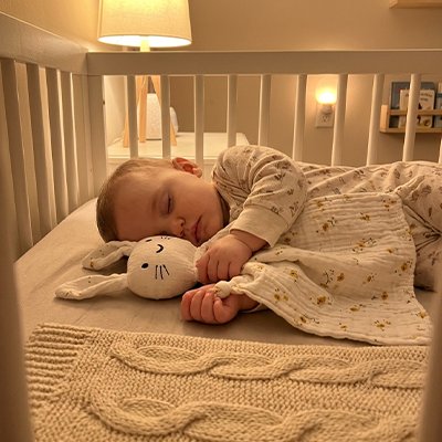 doudou lapin bebe dort avec jouet