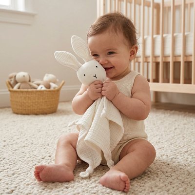 Doudou lapin blanc bébé assit