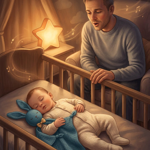 doudou lapin bleu papa et bébé