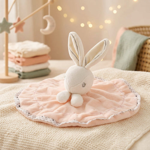 doudou lapin en peluche rose