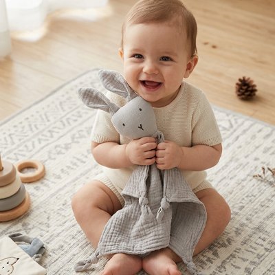 Doudou lapin  gris avec bébé