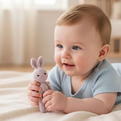 Doudou lapin gris