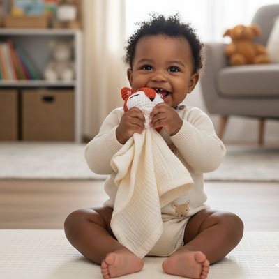 Doudou renard crème avec fillette