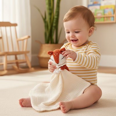 Doudou renard crème bébé 