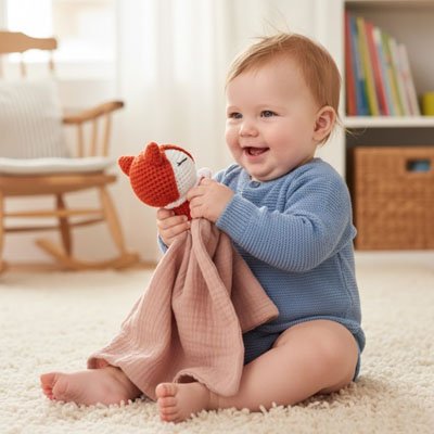 Doudou renard rose bébé 