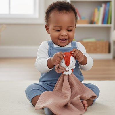 Doudou renard tête rouge bébé 