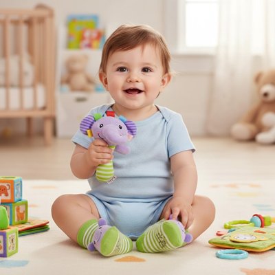 Hochet bebe assis bébé éléphant