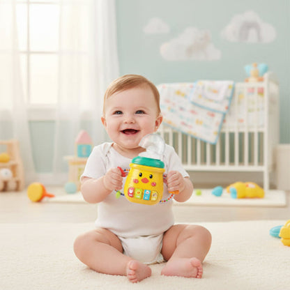 hochet bébé bouteille canard jaune