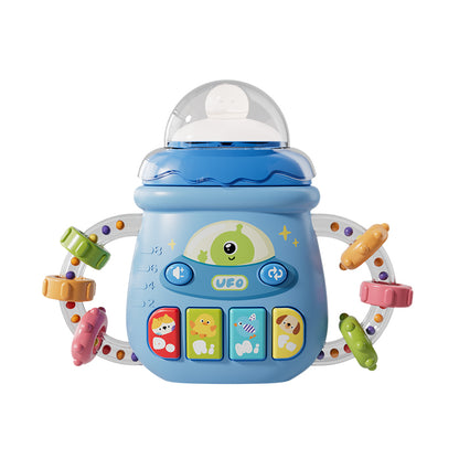 hochet bébé bouteille ovni bleu