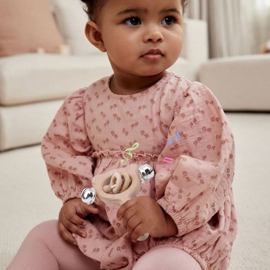 Hochet bébé fillette assise avec hochet