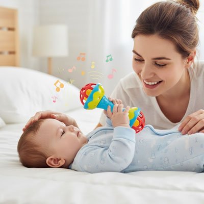 Hochet bebe maman sourit avec bebe