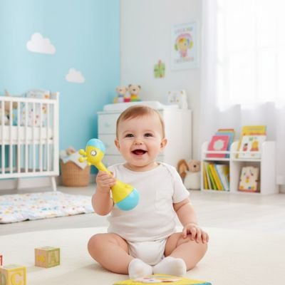 Hochet bébé sourit assis hochet