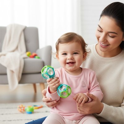 Hochet maman tient bébé hochet