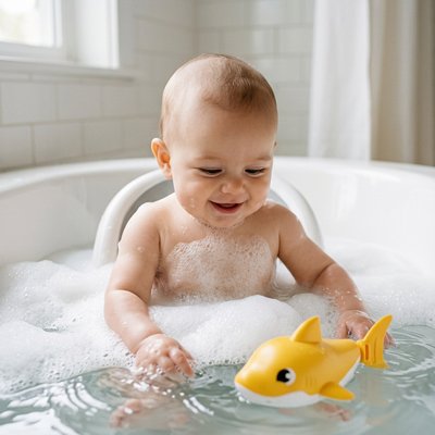Jouet bain baleine jaune avec enfant