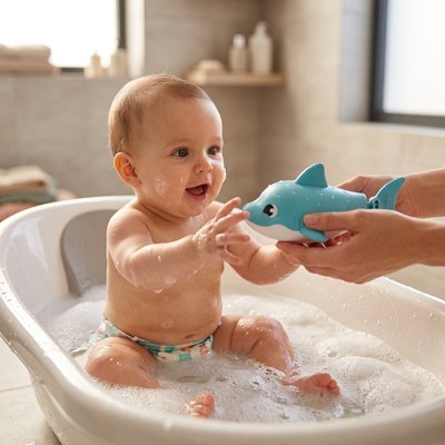 Jouet bain bébé avec baleine bleue