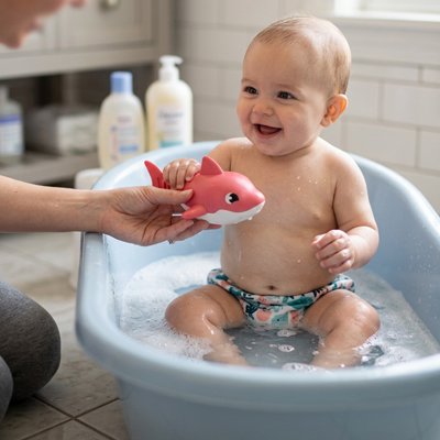 Jouet bain bébé avec baleine rose