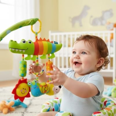 jouet bebe enfant joue avec crocodile