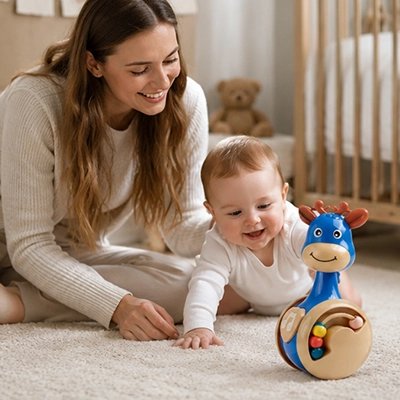 Jouet bebe girafe bleue enfant avec maman